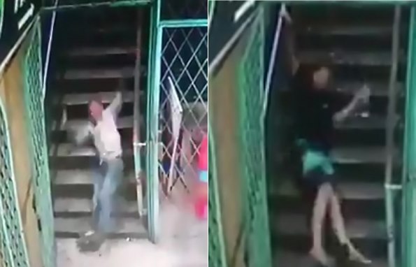 В Малайзии засняли видео, на котором люди внезапно падают с лестницы. Жители обвиняют нечистую силу