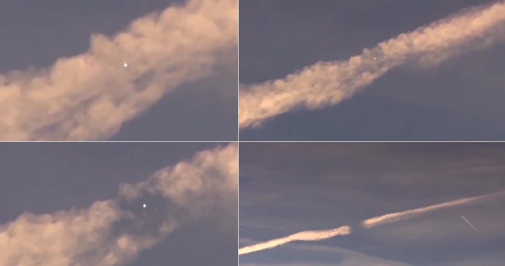На видео попал НЛО, который уничтожал облако-химтрейл в небе 