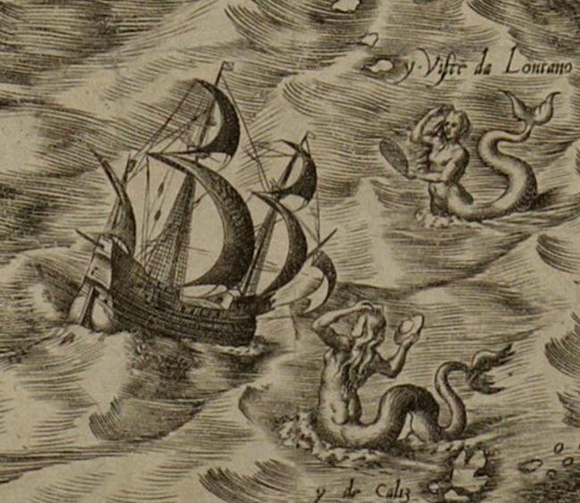 На карте 16 века нашли рисунок русалки, держащей в руках НЛО 