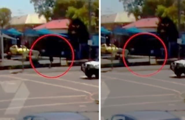 На видео попал путешественник во времени, исчезнувший за секунду до взрыва грузовика