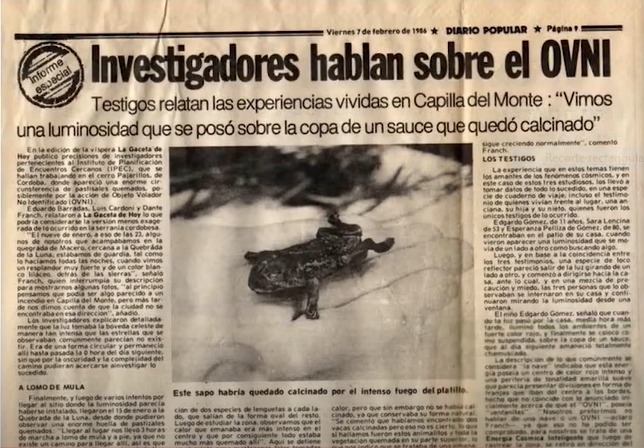 В 1986 году в Аргентине НЛО сжег холм, «высосал» из насекомых внутренности и забрал хлорофилл из дерева