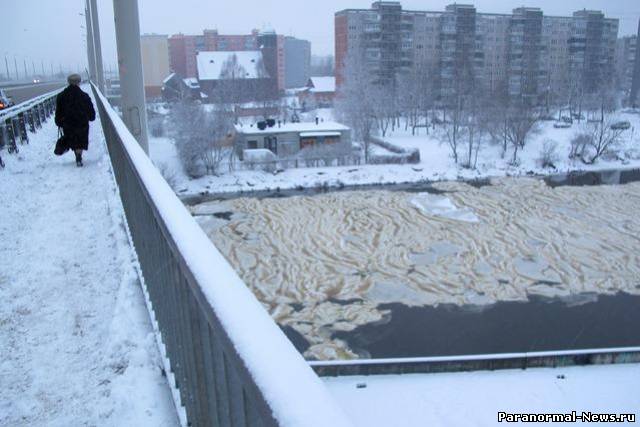 В Калининграде река покрылась странной пеной