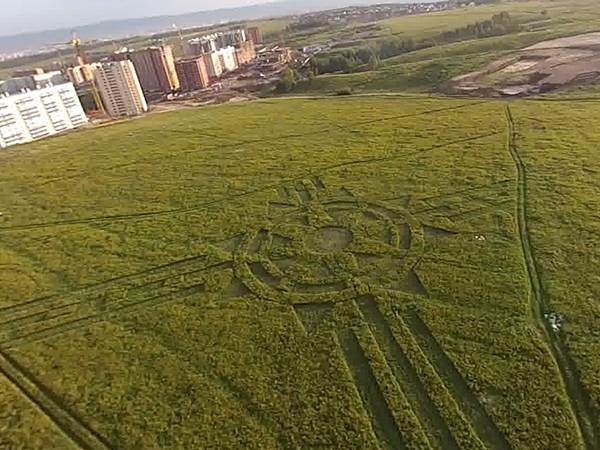 В Красноярске обнаружили огромный узор на траве