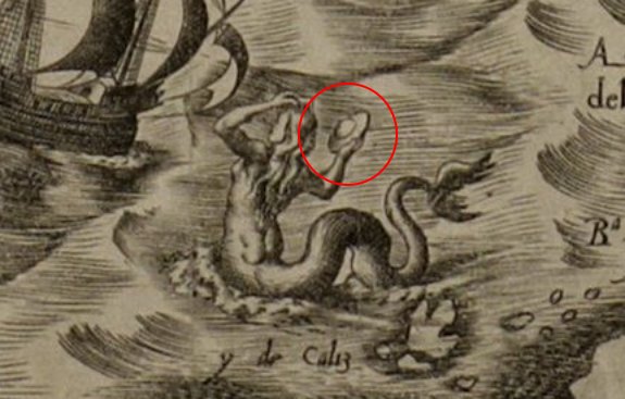 На карте 16 века нашли рисунок русалки, держащей в руках НЛО
