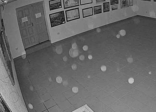 Множество летающих белых шариков-орбов засняла камера наблюдения на выставке картин во Владимирской области