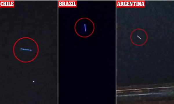 Похожие длинные НЛО пролетели над странами Южной Америки
